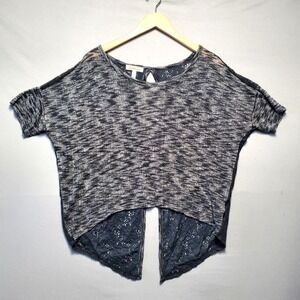 True Freedom Lace Back Dolman Crop Shirt Juniors XL Gray Sheer High Low Boho Top